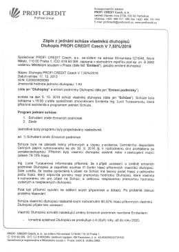 Zápis z jednání schůze vlastníků dluhopisů