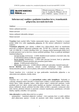 Informovaný souhlas s podáním transfuze krve, transfuzních