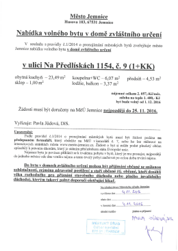 Nabídka volného bytu v domě zvláštního určení