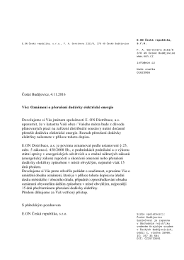 Česk&eacute; Budějovice, 4.11.2016 Věc: Ozn&aacute;men&iacute; o přeru&scaron;en&iacute;