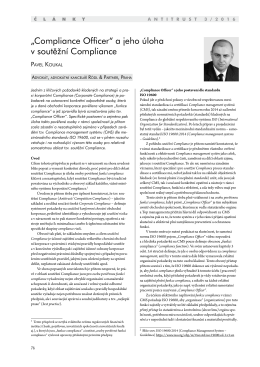&bdquo;Compliance Officer&ldquo; a jeho &uacute;loha v soutěžn&iacute; Compliance