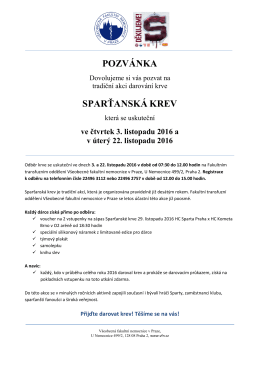 pozvánka sparťanská krev - Všeobecná fakultní nemocnice v Praze