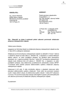 Věc: Odpověď na dotaz k možnosti plnění zákonné povinnosti