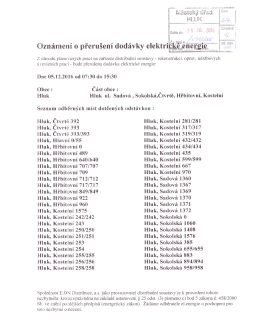 Přerušení dodávky el. energie dne 5.12.2016