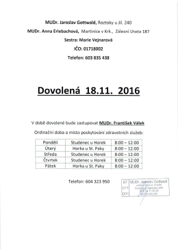 dovolená MUDr. Gottwald