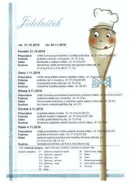Jídelníček na 31.10. - 4.11.2016