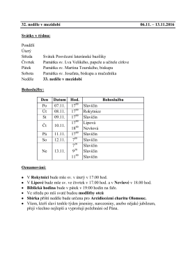 32. neděle v mezidob&iacute; 06.11. &ndash; 13.11.2016 Sv&aacute;tky v t&yacute;dnu: Ponděl&iacute;