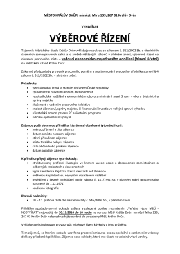 Výběrové řízení - Město Králův Dvůr