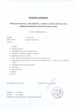 Veřejné zasedání ZO 10.11.2016