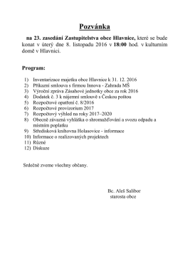 Pozv&aacute;nka a program na 23. zased&aacute;n&iacute; ZO Hlavnice