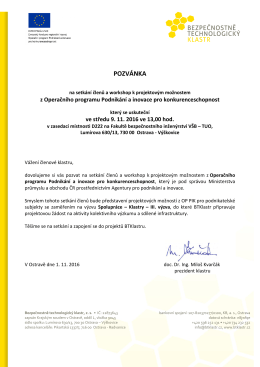 pozv&aacute;nka - BEZPEČNOSTNĚ TECHNOLOGICK&Yacute; KLASTR, o.s.