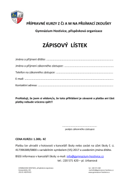 zápisový lístek - Gymnázium Hostivice