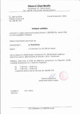Oznámení o uložení písemnosti č.j.: 685/16/OÚ/7