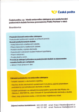 Česk&aacute; po&scaron;ta - smluvn&iacute; z&aacute;stupce pro poskytov&aacute;n&iacute; po&scaron;tovn&iacute;ch služeb