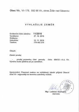 Záměr 11/2016 – prodej pozemku