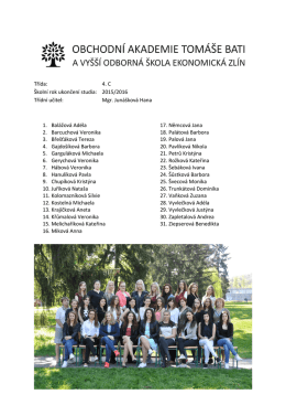 Třída: 4. C Školní rok ukončení studia: 2015/2016 Třídní učitel: Mgr