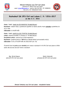 Rozhodnutí DK OFS Ústí nad Labem č. 9 / 2016-2017