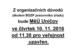 Změna pracovní doby městského úřadu ve čtvrtek 10. 11