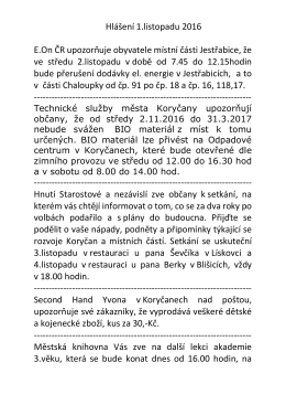 Hl&aacute;&scaron;en&iacute; 1.listopadu 2016 E.On ČR upozorňuje obyvatele m&iacute;stn&iacute; č&aacute;sti