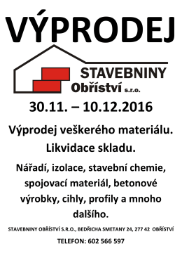 Výprodej veškerého materiálu