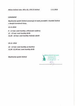 Oznámení termínů honů v honitbě Deěštná