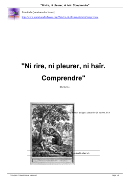 Ni rire, ni pleurer, ni haïr. Comprendre