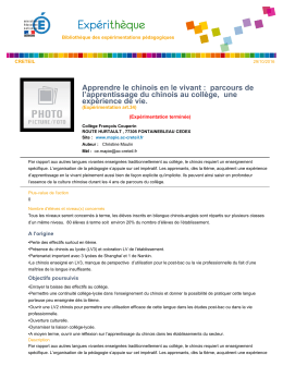 Apprendre le chinois en le vivant : parcours de l`apprentissage du