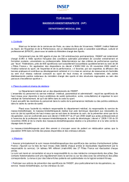 Poste à 80% INSEP Paris.