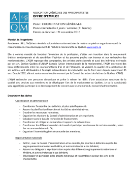 OFFRE D`EMPLOI Poste : COORDINATION GÉNÉRALE