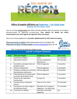 Offres d`emploi affich&eacute;es au Saguenay &ndash; Lac-Saint-Jean