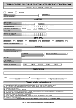 demande d`emploi pour le poste du serrurier de construction