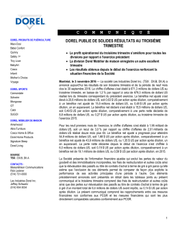 communiqu &eacute; - Dorel Industries