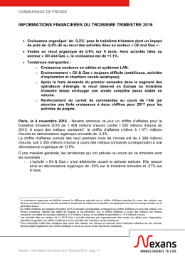 Informations financières du troisième trimestre 2016(294.7