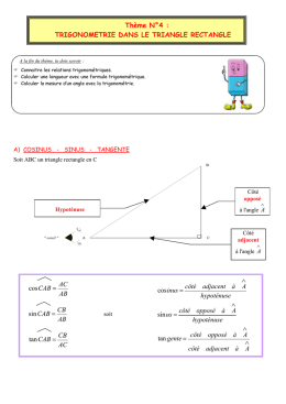 Th&egrave;me N&deg;4 : TRIGONOMETRIE DANS LE TRIANGLE RECTANGLE