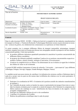 Titre de la Fonction PROJET H2020 SCORE (H/F)