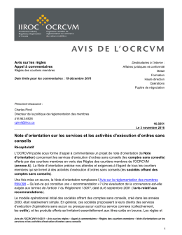 Note d`orientation sur les services et les activit&eacute;s d`ex&eacute;cution