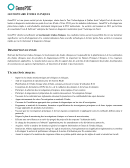 gestionnaire &eacute;tudes cliniques description du poste