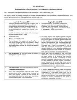 Avis de modification R&egrave;gles applicables au Plan r&eacute;compenses &Agrave; la