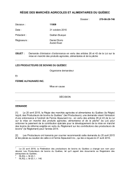 Voir la décision - Régie des marchés agricoles et alimentaires du