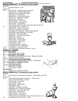 MESSES DOMINICALES – 31e dimanche du temps ordinaire