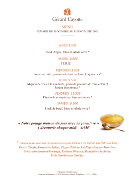 Menu de la semaine du 31 oct. au 5 Nov. 2016