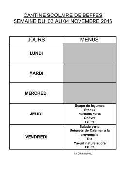 CANTINE SCOLAIRE DE BEFFES SEMAINE DU 03 AU 04