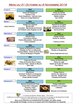 Menu du 31 Octobre au 6 Novembre 2016