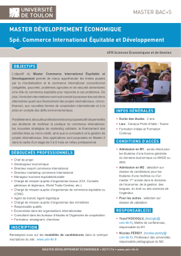 MASTER DÉVELOPPEMENT ÉCONOMIQUE Spé. Commerce