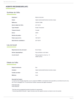 AGENTS RECENSEURS (H/F) Synthèse de l`offre Lieu de travail
