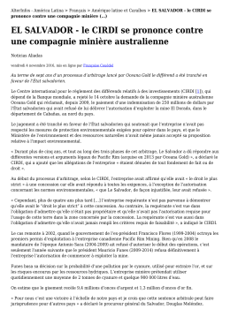 EL SALVADOR - le CIRDI se prononce contre une