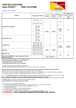 Montant des cotisations - O.S.M.Lomme Athletisme