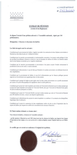Extrait d`une pétition, signée par 144 citoyens et citoyennes du