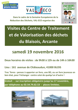 Visite d`ARCANTE pour le public le Samedi 19 novembre. Inscrivez
