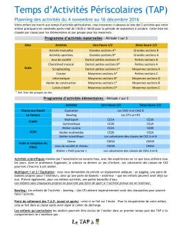 Programme TAP novembre-decembre 2016